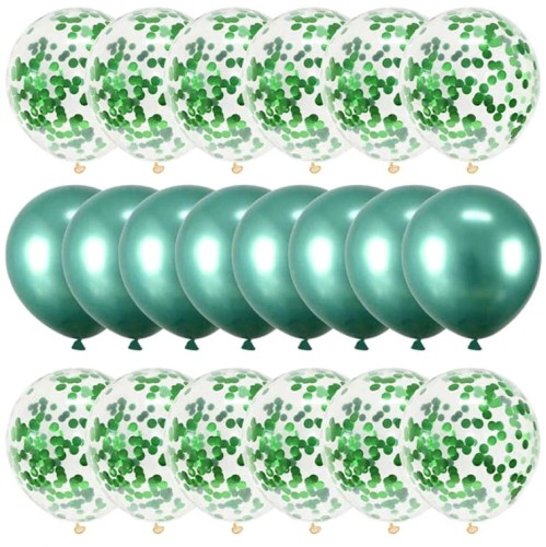 Zestaw 20 szt balonów zielone z konfetti urodziny wesele