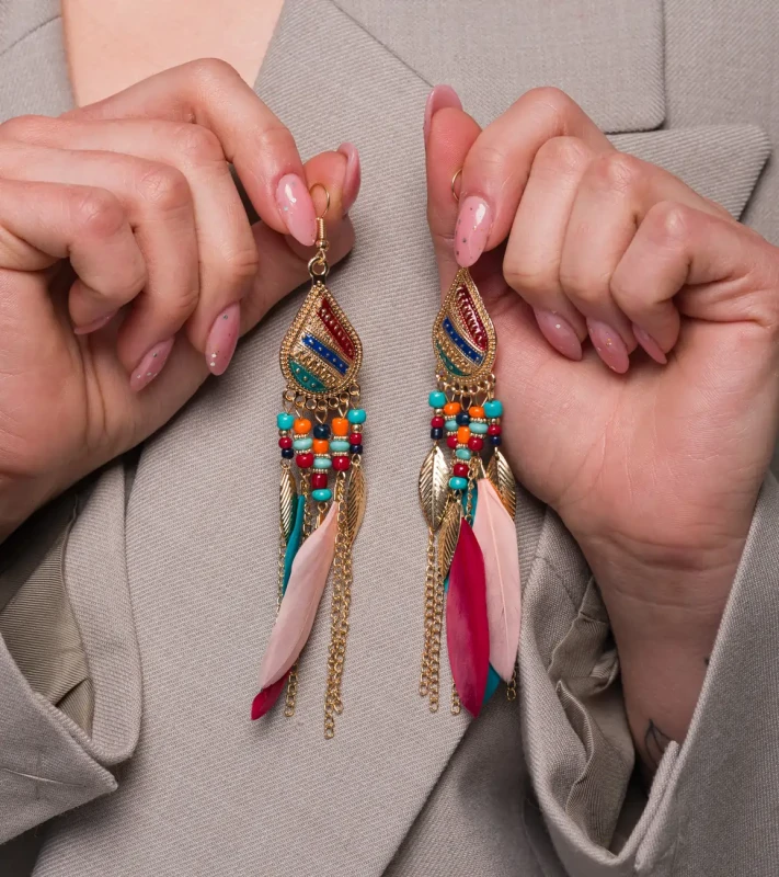 Kolczyki damskie wiszące perły kwiaty złote srebrne  1.webp