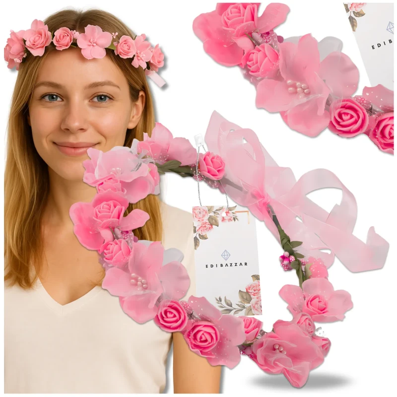 Wianek-Opaska-do-Włosów-Kwiaty-Różowe-Róże-Styl-Boho.webp