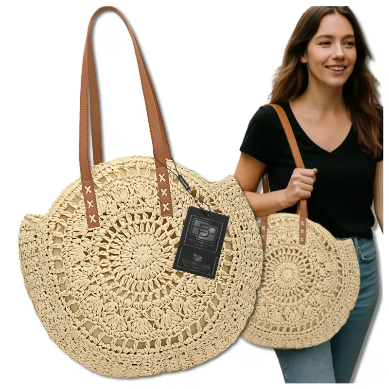 Torebka koszyk okrągła słomiana klasyczna boho  8.webp