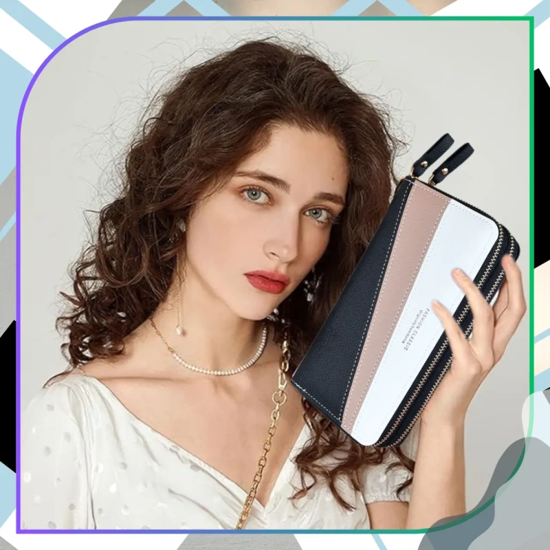 Damski portfel elegancki eko skóra podwójny na zamek 1.webp