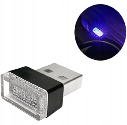 Mini lampka samochodowa USB 5V LED niebieska, do wnętrza auta