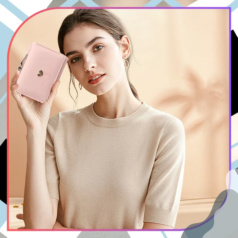 Damski mały portfel portmonetka zatrzask z serduszkiem 1.webp