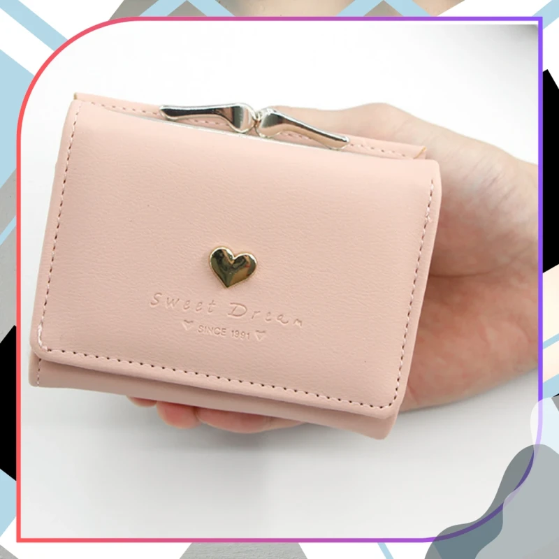 Damski mały portfel portmonetka zatrzask z serduszkiem 2.webp