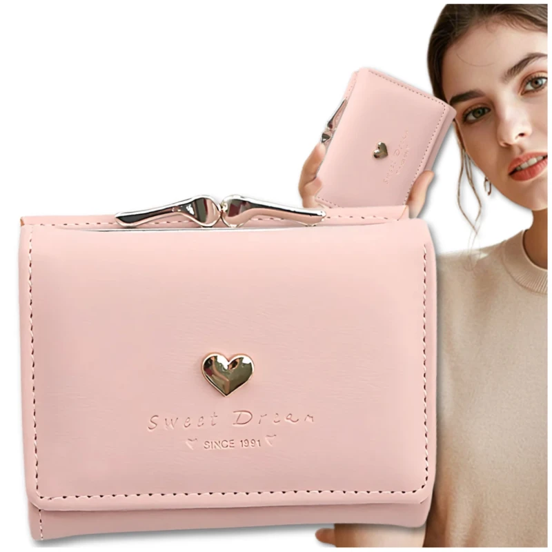 Damski mały portfel portmonetka zatrzask z serduszkiem 6.webp