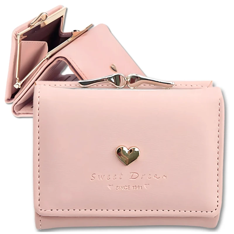 Damski mały portfel portmonetka zatrzask z serduszkiem 8.webp