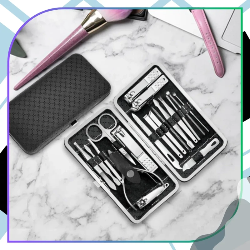 Zestaw domowy do paznokci 19-częściowy manicure pokrowiec podróżny 1.webp