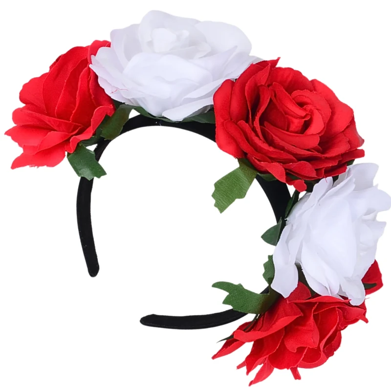 Wianek do Włosów Opaska Kwiaty Róże Biało-Czerwony 1.webp