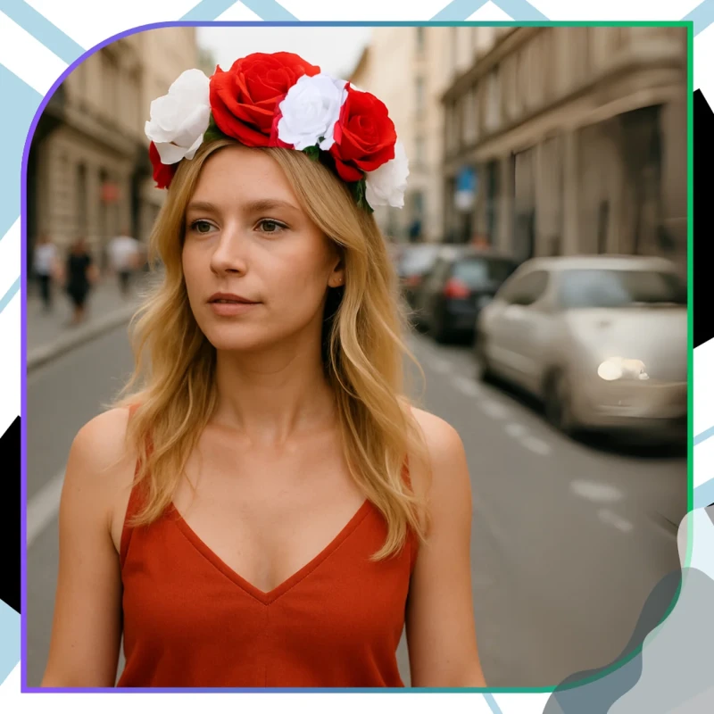 Wianek do Włosów Opaska Kwiaty Róże Biało-Czerwony 2.webp