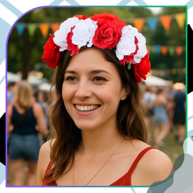 Wianek do Włosów Opaska Kwiaty Róże Biało-Czerwony 4.webp