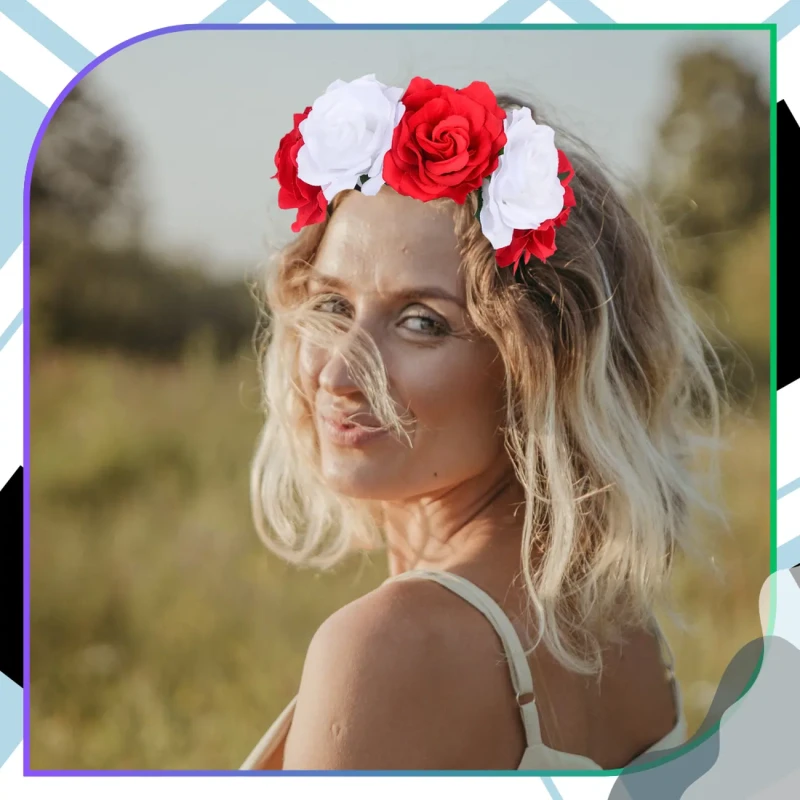 Wianek do Włosów Opaska Kwiaty Róże Biało-Czerwony 7.webp