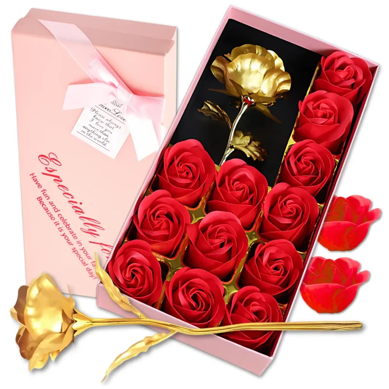 Zapachowe róże mydlane 12szt dekoracyjne zestaw na prezent złota róża