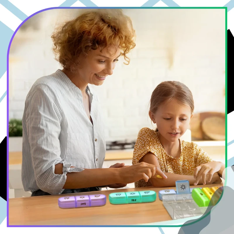 Pudełko organizer kolorowy na leki 7 dni 3 pory dnia pojemnik kasetka  2.webp