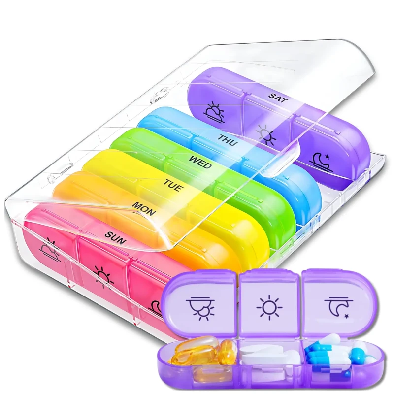 Pudełko organizer kolorowy na leki 7 dni 3 pory dnia pojemnik kasetka  6.webp