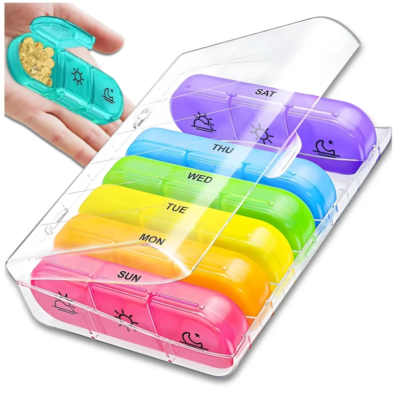 Pudełko organizer kolorowy na leki 7 dni 3 pory dnia pojemnik kasetka  8.webp