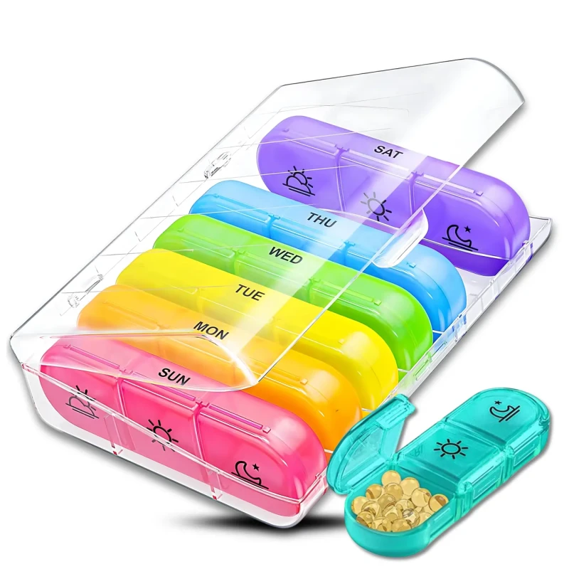 Pudełko organizer kolorowy na leki 7 dni 3 pory dnia pojemnik kasetka  10.webp