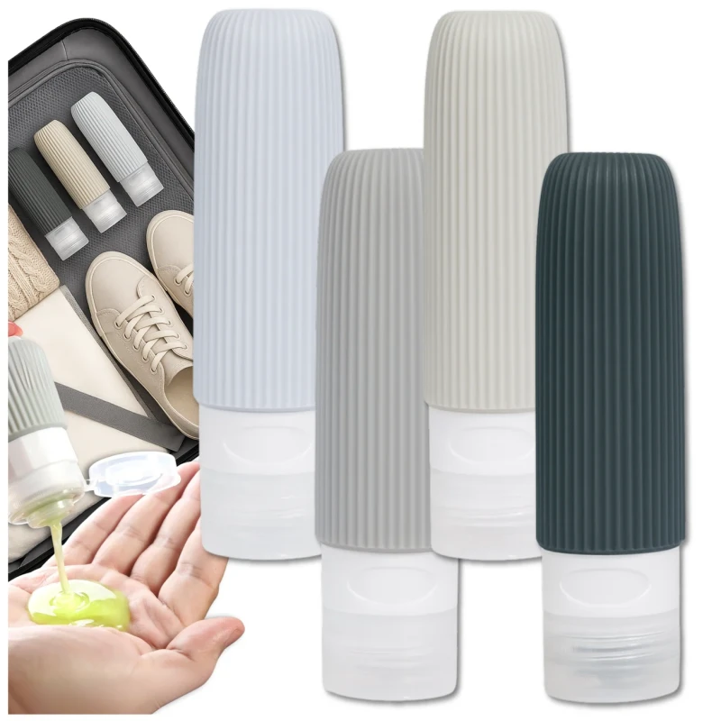 Zestaw 4 szt butelek podróżnych 90 ml wielokrotnego użytku szare 8.webp