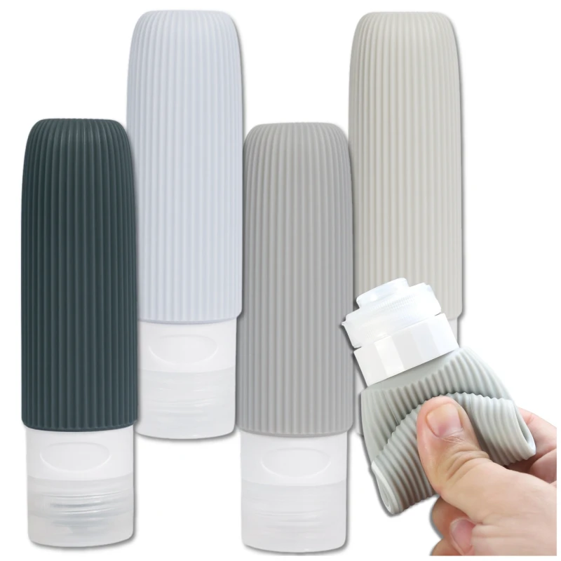 Zestaw 4 szt butelek podróżnych 90 ml wielokrotnego użytku szare 10.webp