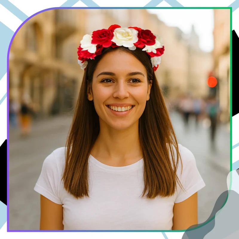 Wianek do Włosów Opaska Kwiaty Biało-Czerwony dla Kibicki 3.webp