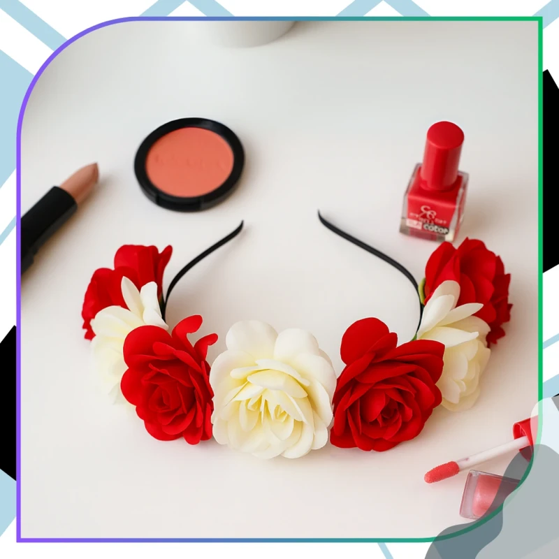 Wianek do Włosów Opaska Kwiaty Biało-Czerwony dla Kibicki 4.webp