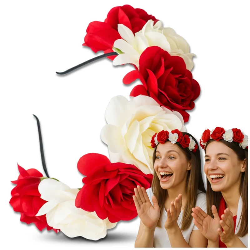 Wianek do Włosów Opaska Kwiaty Biało-Czerwony dla Kibicki 7.webp