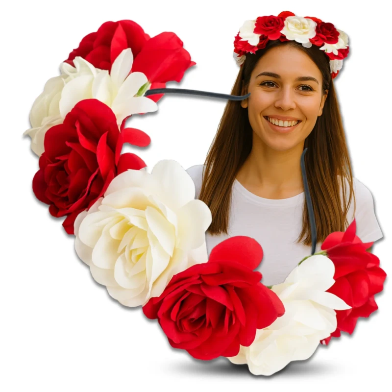 Wianek do Włosów Opaska Kwiaty Biało-Czerwony dla Kibicki 9.webp