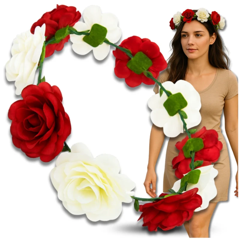 Wianek do Włosów Opaska Biało-Czerwony Kwiaty dla Kibicki 9.webp