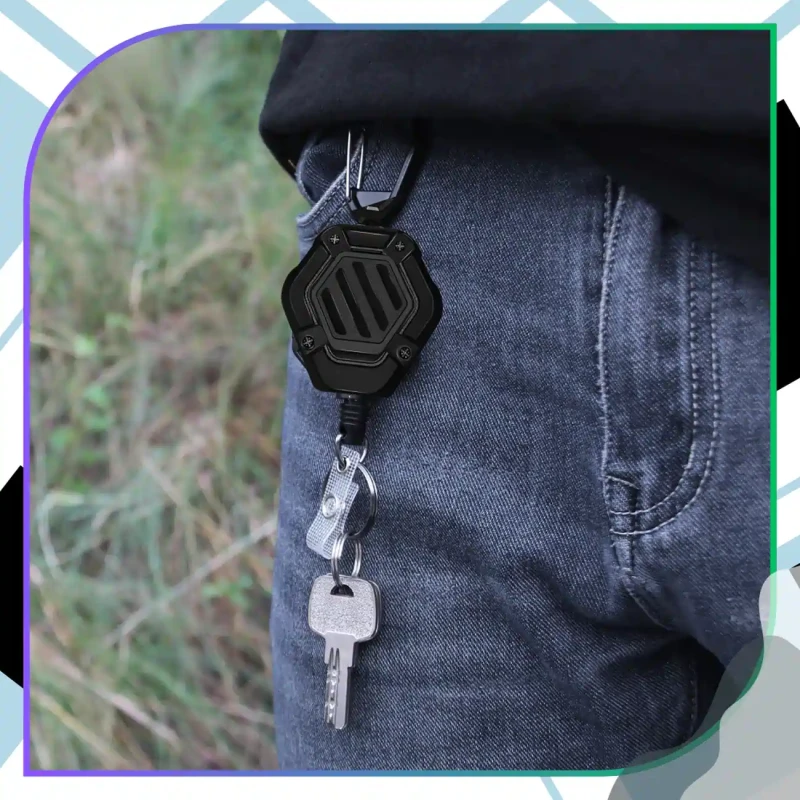 Brelok czarny linka zwijana retraktor 80 cm Outdoor karabińczyk  4.webp