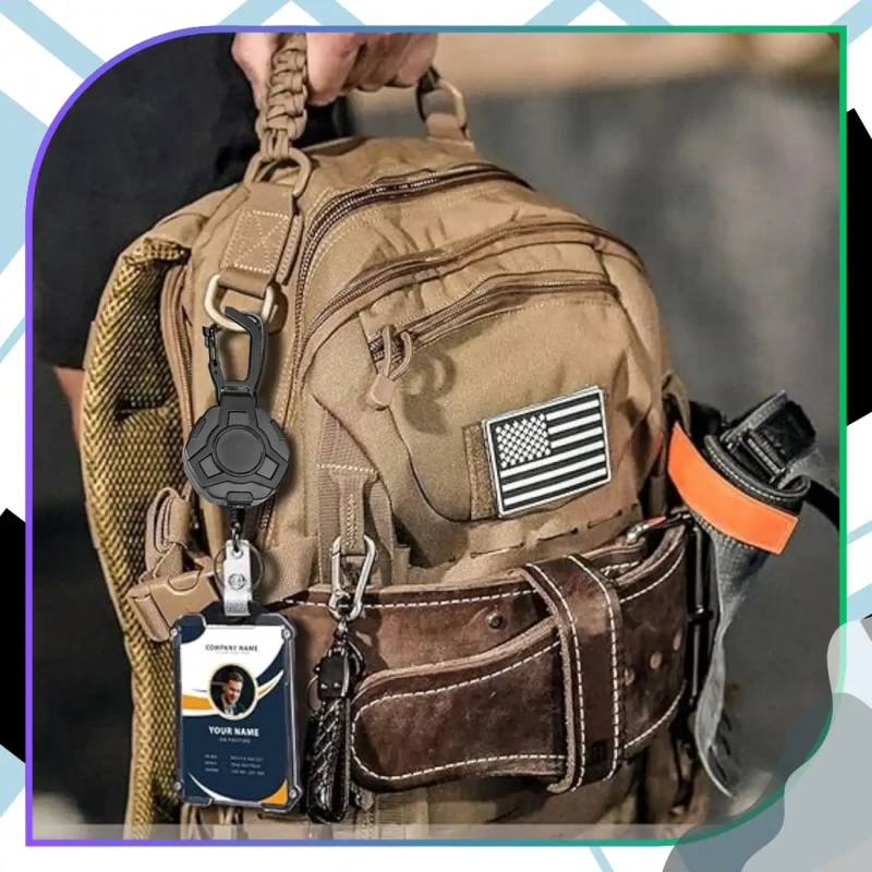 Brelok czarny linka zwijana retraktor 80 cm Outdoor karabińczyk  3.webp