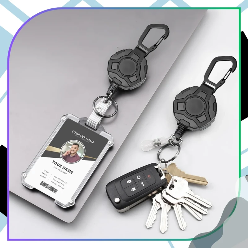 Brelok czarny linka zwijana retraktor 80 cm Outdoor karabińczyk  4.webp