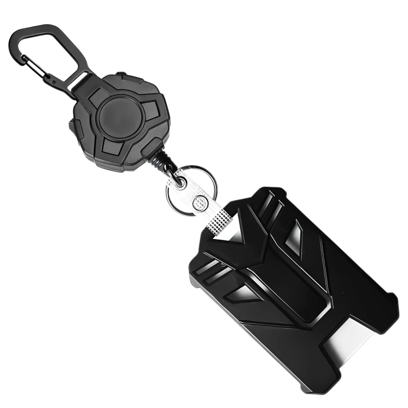 Brelok czarny linka zwijana retraktor 80 cm Outdoor karabińczyk  6.webp