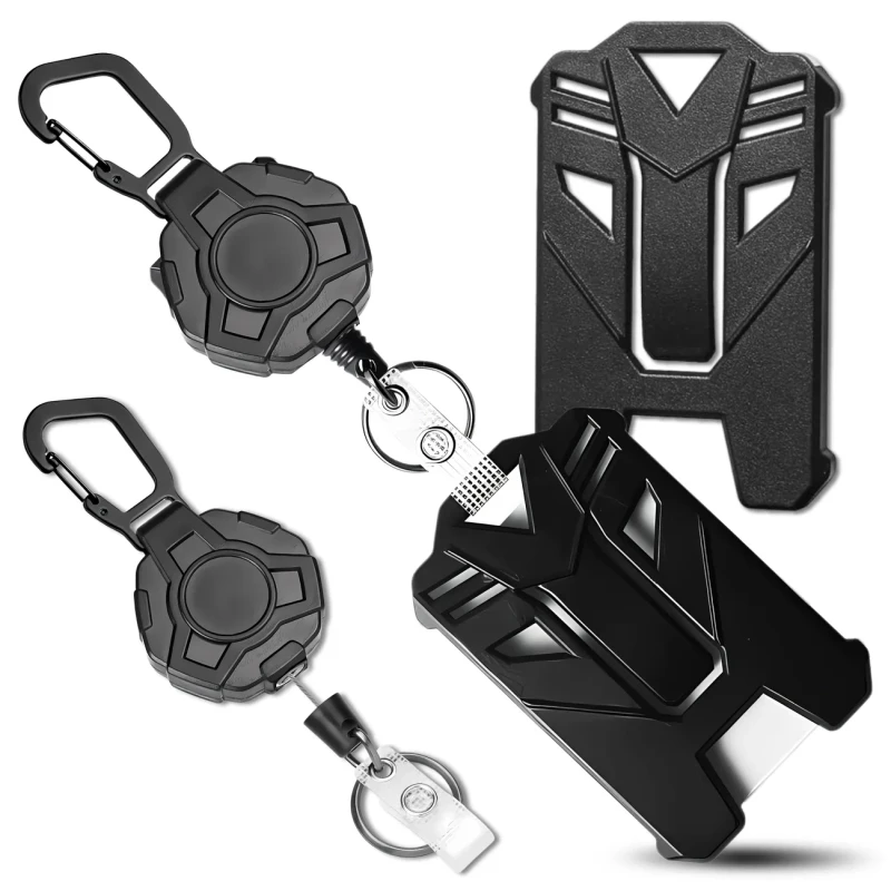 Brelok czarny linka zwijana retraktor 80 cm Outdoor karabińczyk  8.webp