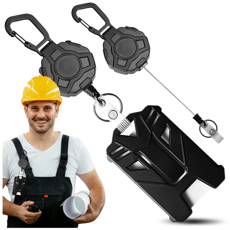 Brelok czarny linka zwijana retraktor 80 cm Outdoor karabińczyk  10.webp