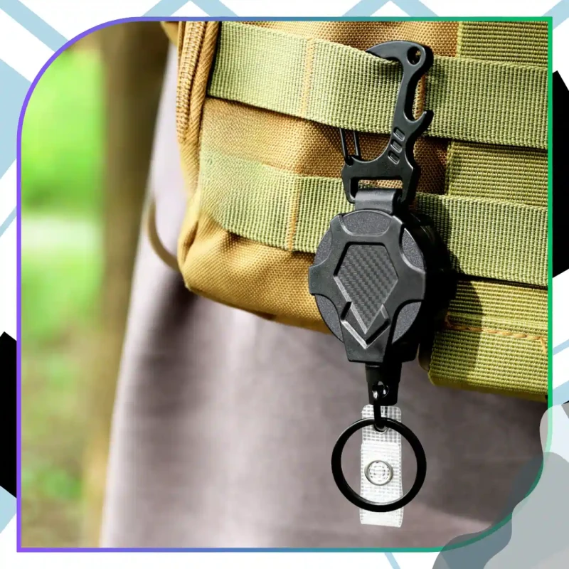 Brelok czarny 80 cm linka karabińczyk zwijana retraktor Outdoor 6.webp