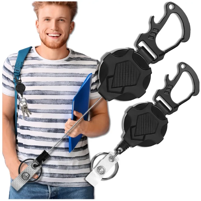 Brelok czarny 80 cm linka karabińczyk zwijana retraktor Outdoor 7.webp