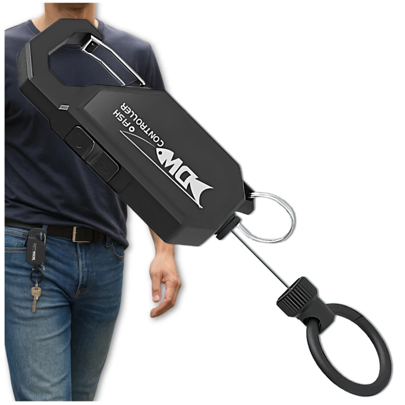 Brelok czarny 100 cm linka karabińczyk zwijana retraktor outdoor3.webp