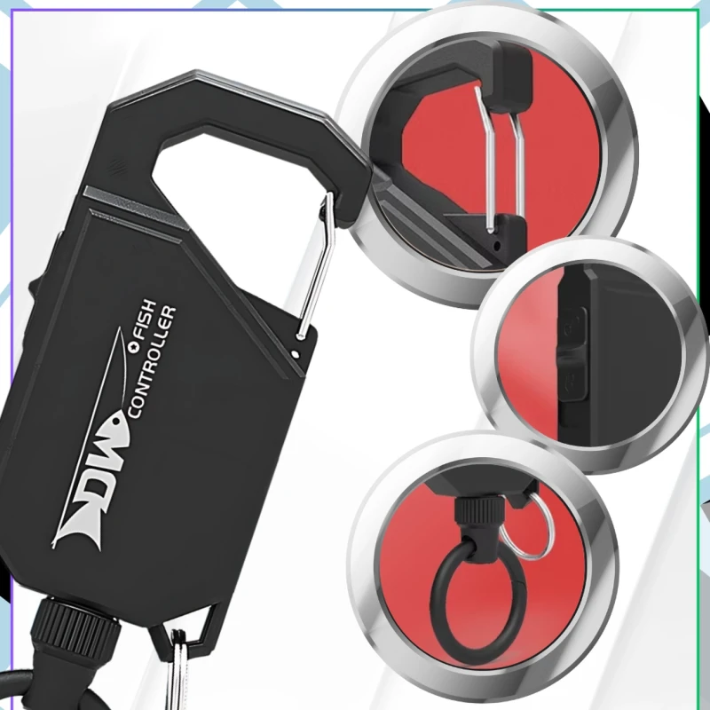 Brelok czarny 100 cm linka karabińczyk zwijana retraktor outdoor4.webp