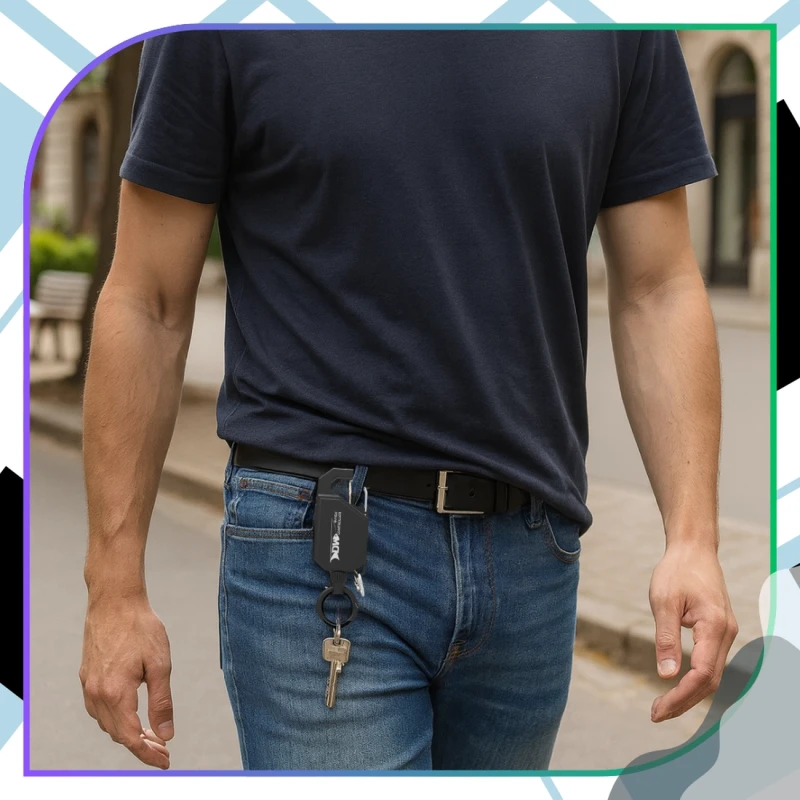 Brelok czarny 100 cm linka karabińczyk zwijana retraktor outdoor5.webp