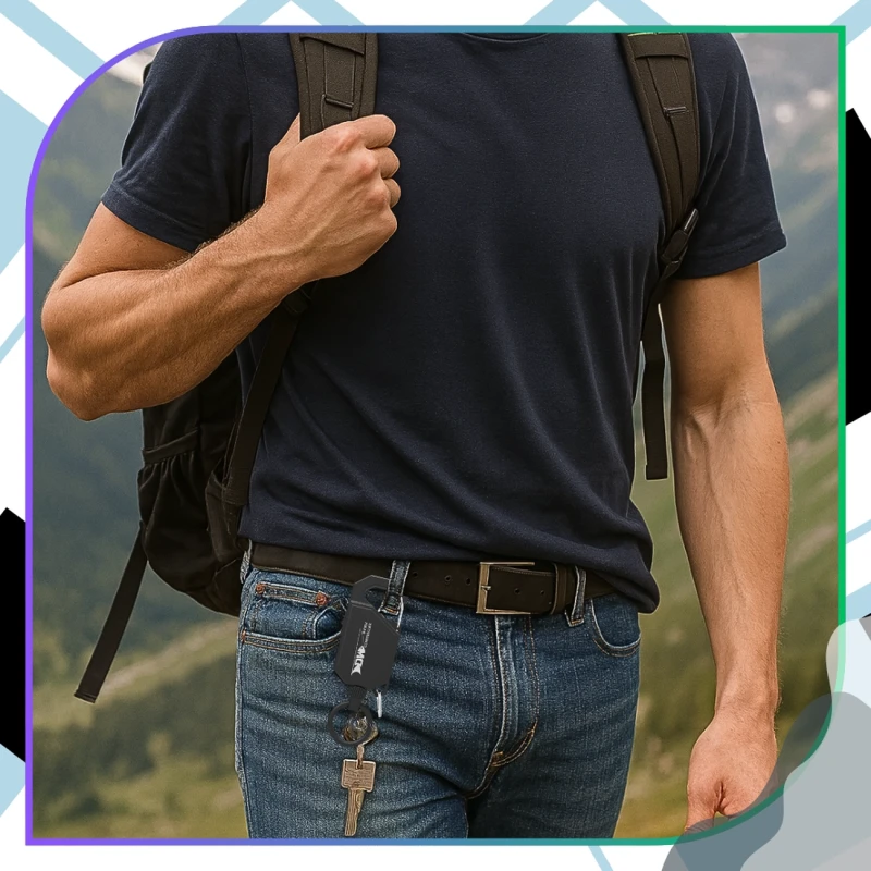 Brelok czarny 100 cm linka karabińczyk zwijana retraktor outdoor8.webp