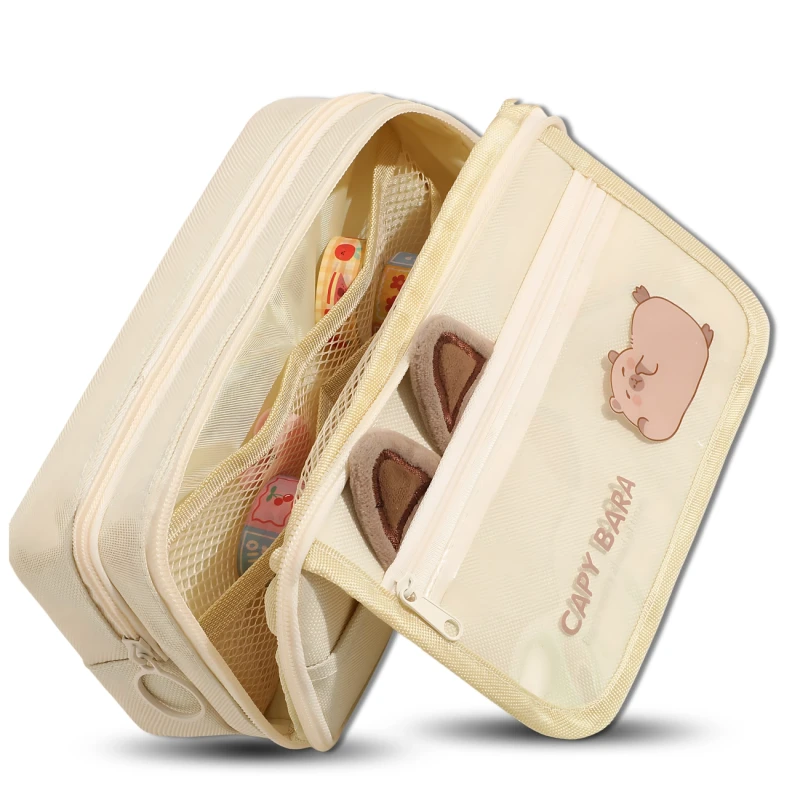 Piórnik szkolny saszetka rozkładany beżowy Kapibara pojemny duży 1.webp