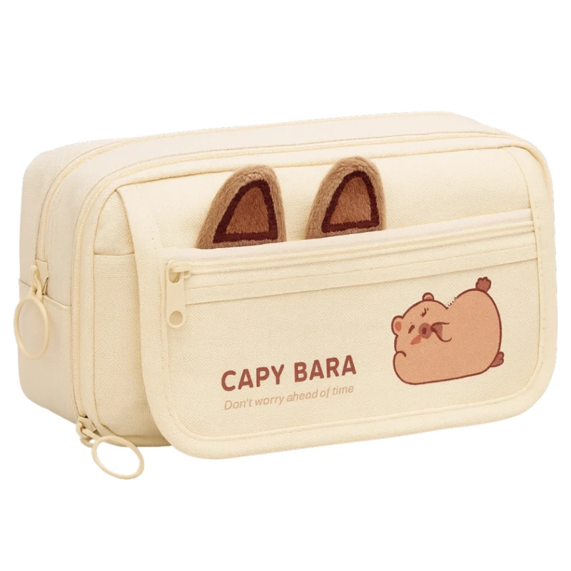 Piórnik szkolny saszetka rozkładany beżowy Kapibara pojemny duży 4.webp