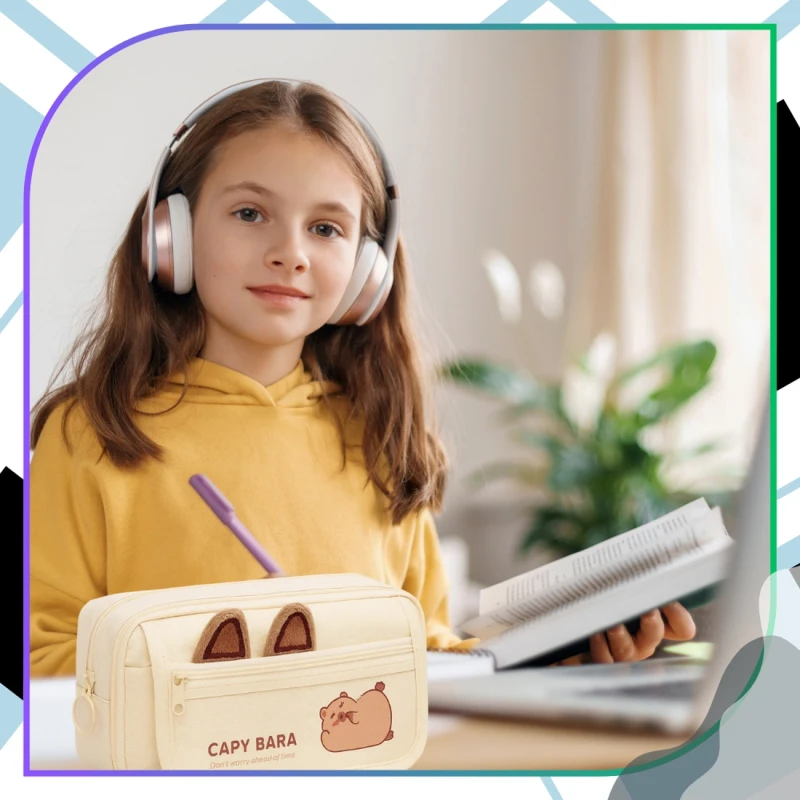 Piórnik szkolny saszetka rozkładany beżowy Kapibara pojemny duży 6.webp