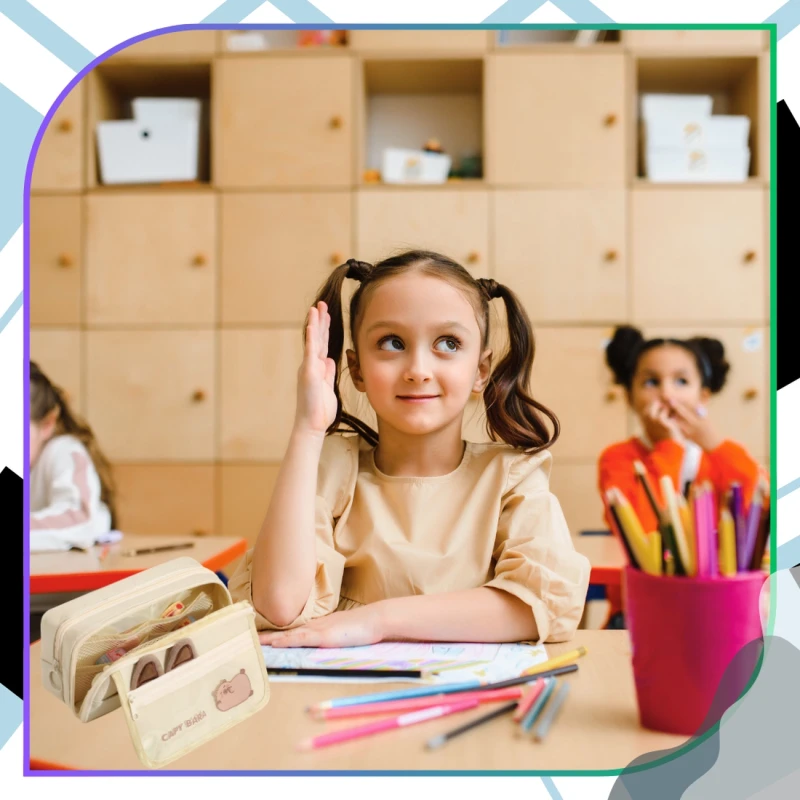 Piórnik szkolny saszetka rozkładany beżowy Kapibara pojemny duży 8.webp