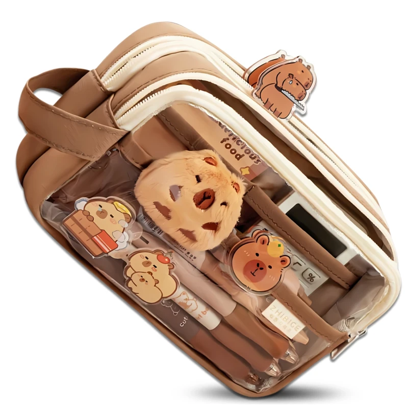 Saszetka piórnik szkolny dwukomorowy pojemny maskotka Kapibara akcesoria 1.webp