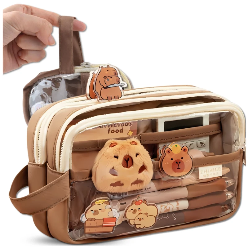 Saszetka piórnik szkolny dwukomorowy pojemny maskotka Kapibara akcesoria 2.webp