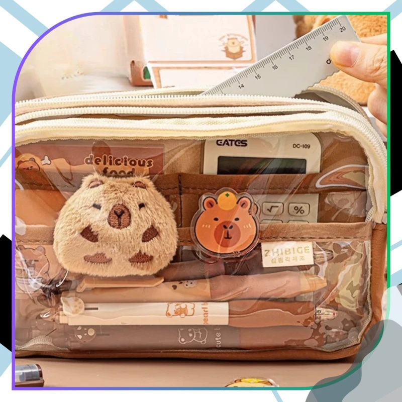 Saszetka piórnik szkolny dwukomorowy pojemny maskotka Kapibara akcesoria 5.webp