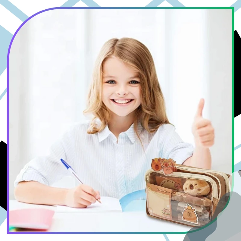 Saszetka piórnik szkolny dwukomorowy pojemny maskotka Kapibara akcesoria 8.webp