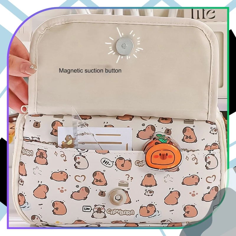 Saszetka piórnik dwukomorowy szkolny pojemny akcesoria maskotka Kapibara 8.webp