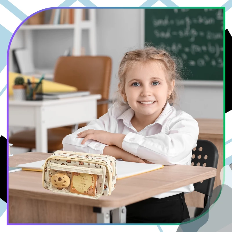 Saszetka piórnik dwukomorowy szkolny pojemny akcesoria maskotka Kapibara 9.webp