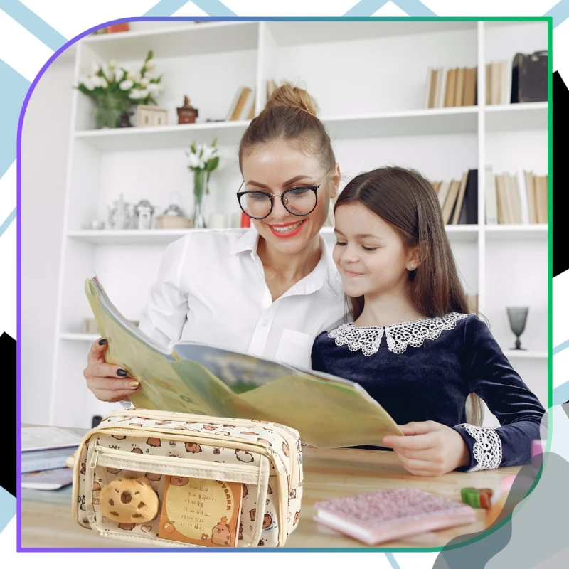 Saszetka piórnik dwukomorowy szkolny pojemny akcesoria maskotka Kapibara 10.webp